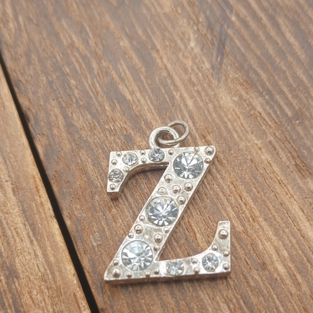 Silver Tone Crystal 'Z' Initial Pendant Charm P246